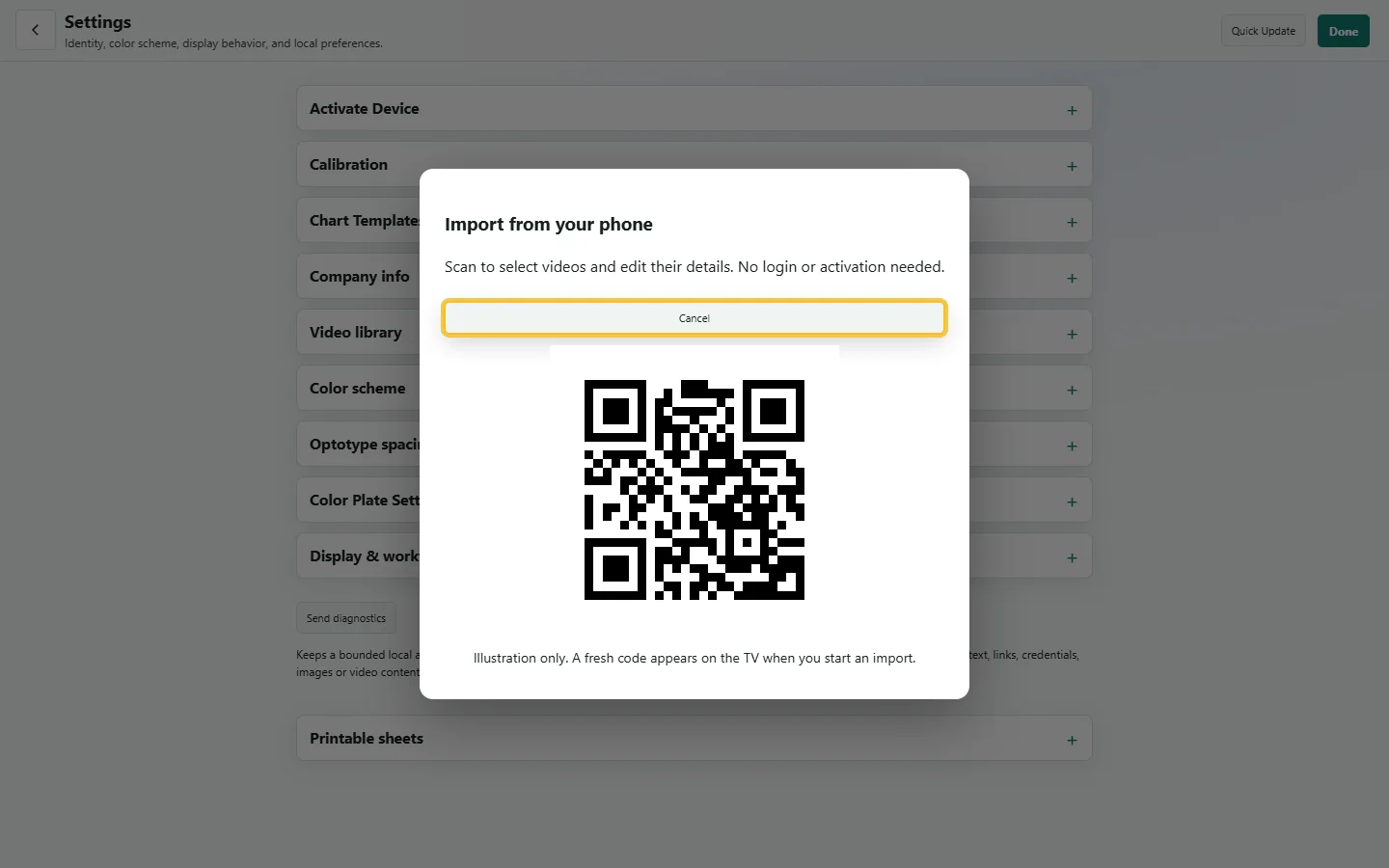 Illustrative app QR handoff screen for completing supported phone-browser tasks